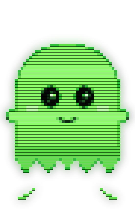 Wispy, a small green pixel-art ghost